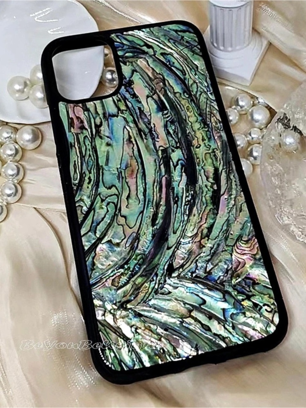 Iridescent Green & Black abalone I PHONE 16 plus cell phone Case